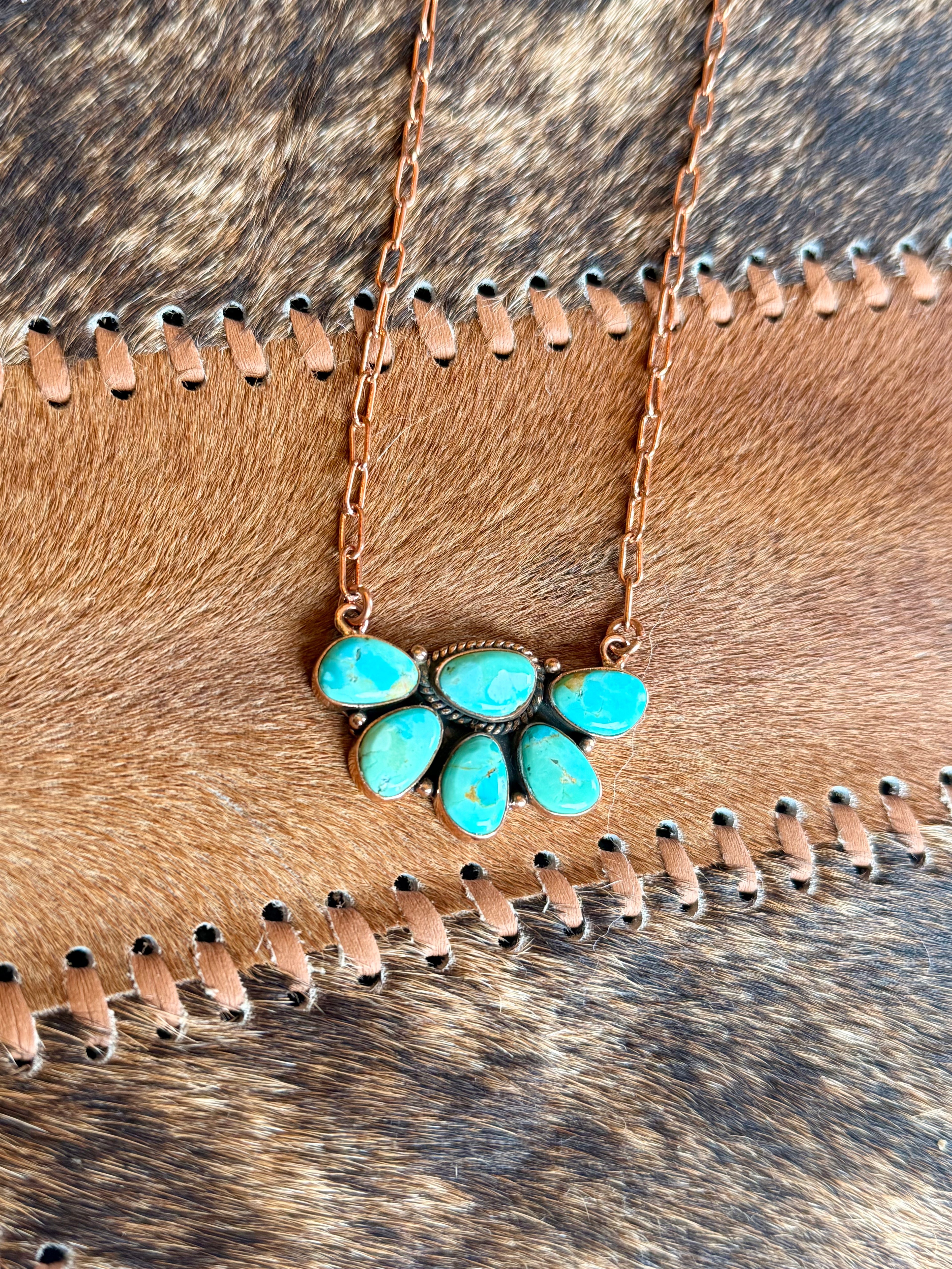 Copper & Turquoise Half Cluster Necklace