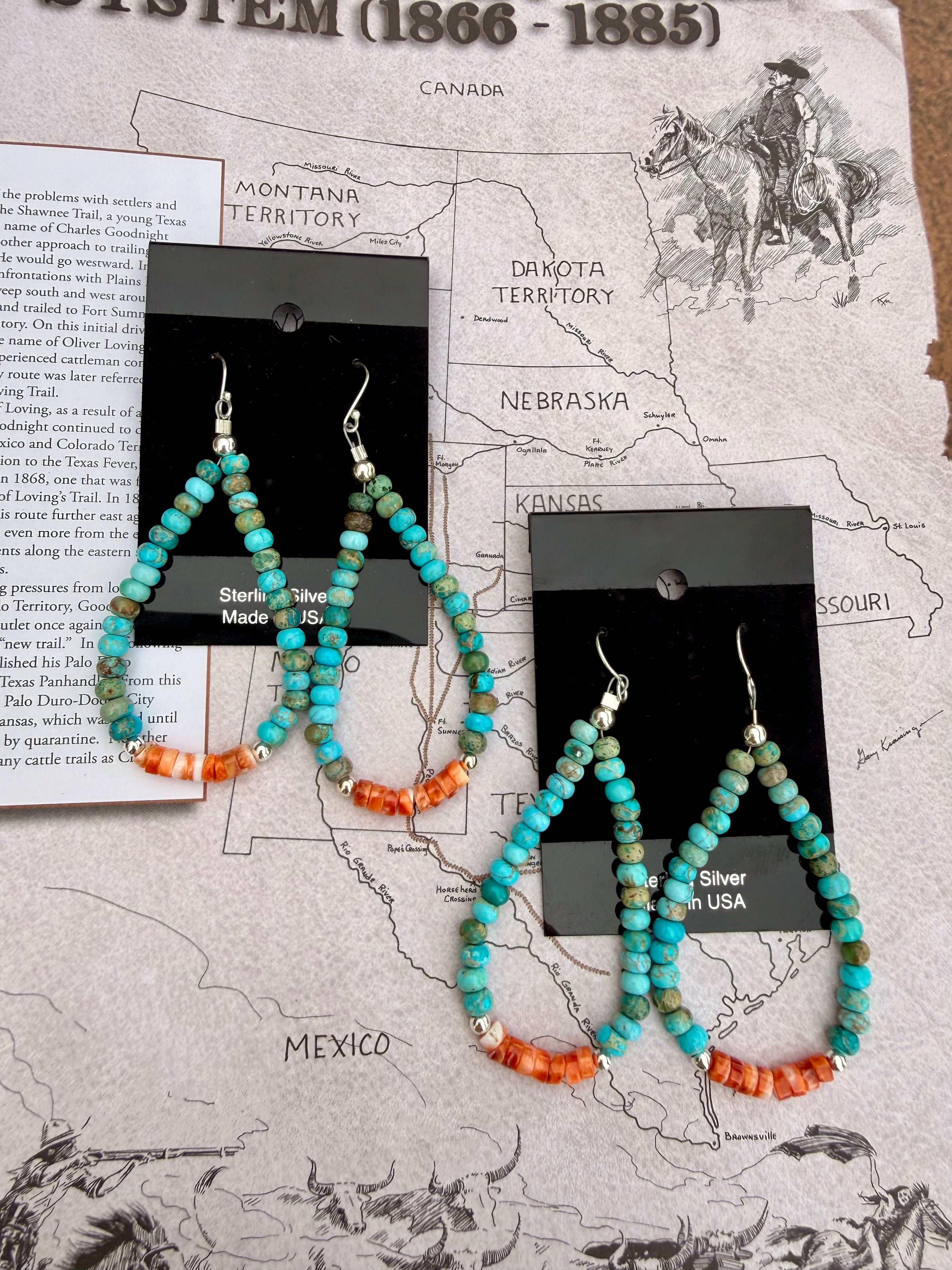 Turquoise & Orange Spiny Dangle Earrings